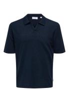 Onsgeorge Reg 12 Linen Ss Polo Knit Tops Polos Short-sleeved Navy ONLY & SONS