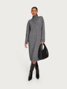 Object Collectors Item - Strikkjoler - Dark Grey Melange - Objminna L/S Zip Knit Dress Noos - Kjoler