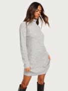 Pieces - Strikkjoler - Light Grey Melange - Pcellen Ls High Neck Knit Dress Noo - Kjoler