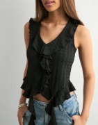 Vero Moda - Sort - Vmida Sl Frill Top Jrs Ga