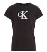 Calvin Klein T-shirt - Metallic Monogram Slim - Sort