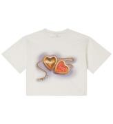 Stella McCartney Kids T-shirt - Cropped - Hvid m. Hjerter