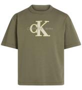 Calvin Klein T-shirt - Outlined Fleece Mono - Dusty Olive