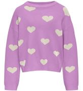 Kids Only Bluse - Strik - KogMontana - African Violet/Heart Birc